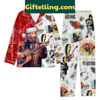Neil Young Keep On Rockin' In The Free World Christmas Polyester Pajamas Set