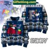 New England Patriots Peanuts Snoopy ugly Christmas sweater with cartoon characters and football team logo
