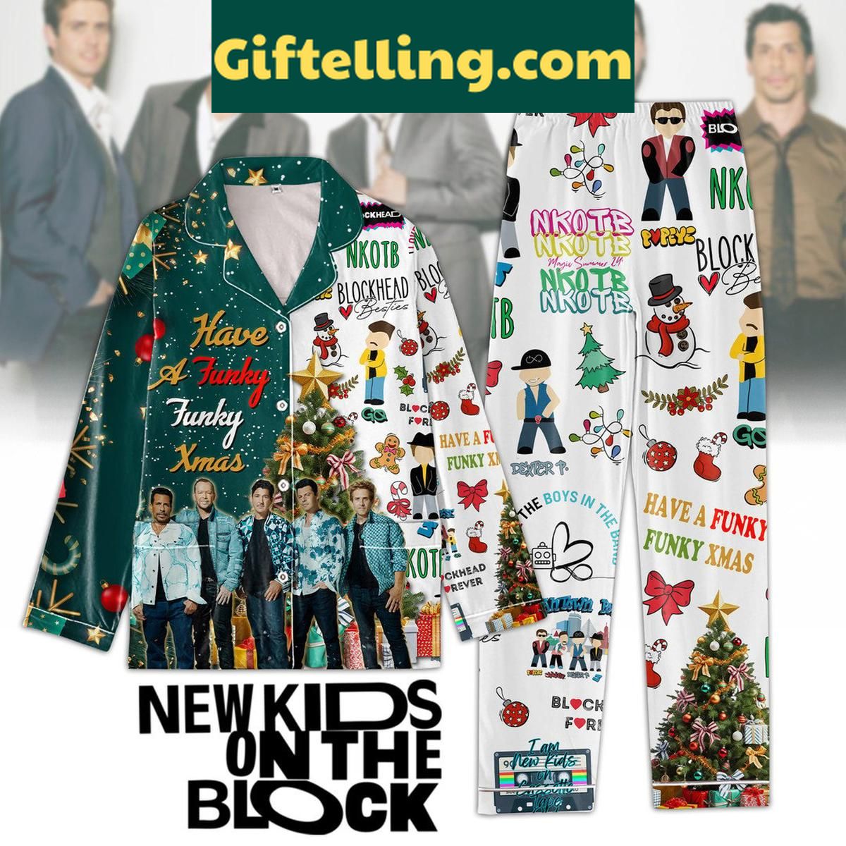 New Kids On The Block Christmas Have A Funky Xmas Polyester Pajamas Set New Kids On The Block Christmas polyester pajamas set with fun and festive design