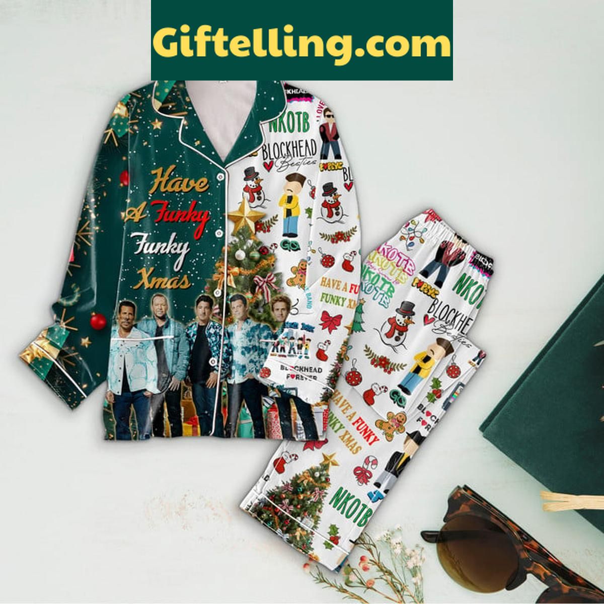 New Kids On The Block Christmas Have A Funky Xmas Polyester Pajamas Set New Kids On The Block Christmas polyester pajamas set with fun and festive design
