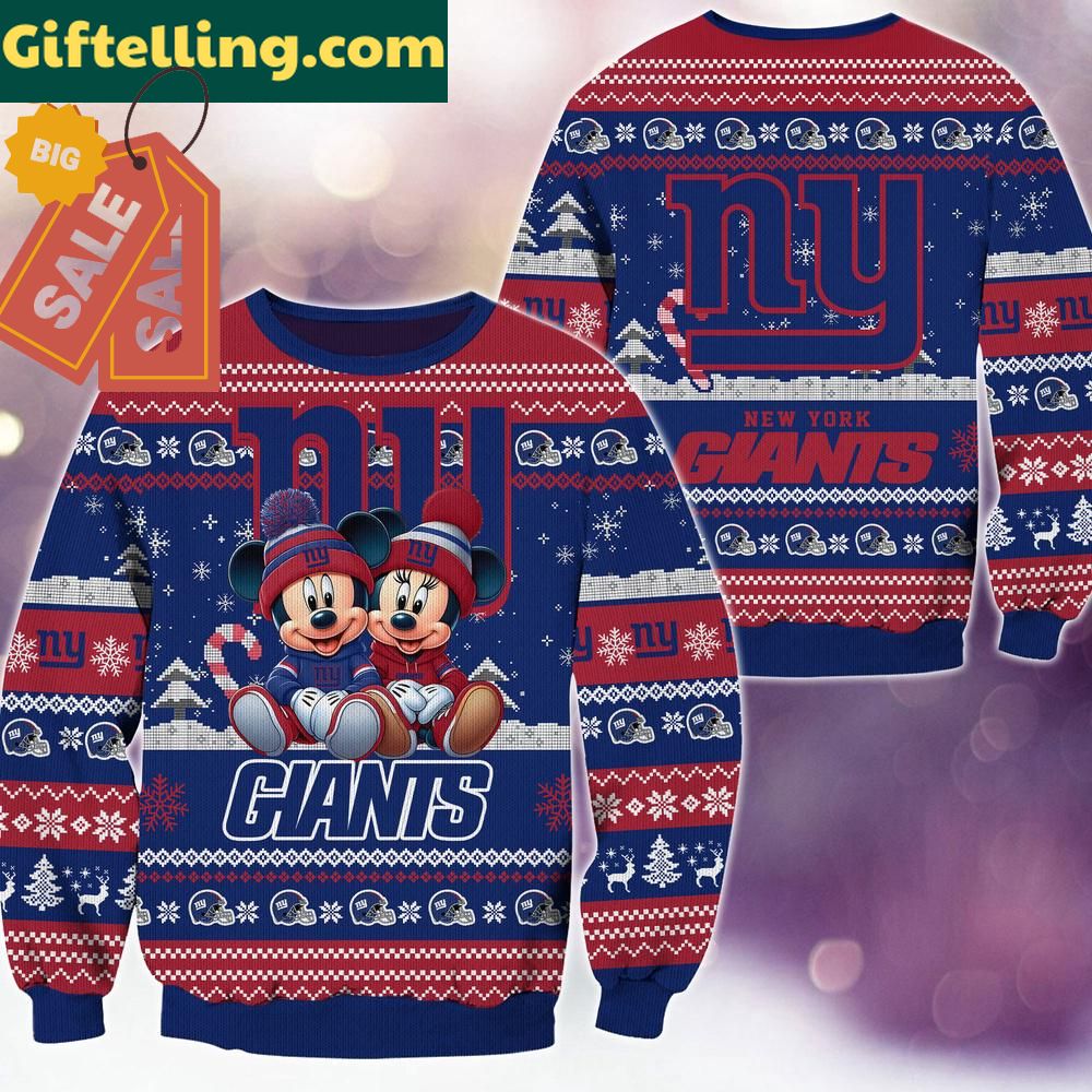 New York Giants NFL Mickey Minnie Ugly Christmas Sweater front view
