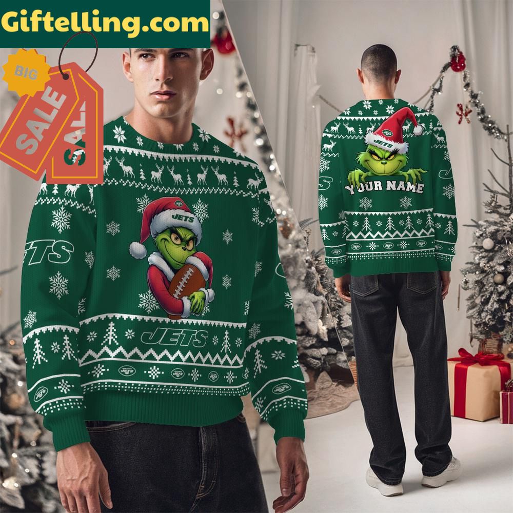 New York Jets NFL Team Color Grinch Ugly Christmas Sweater