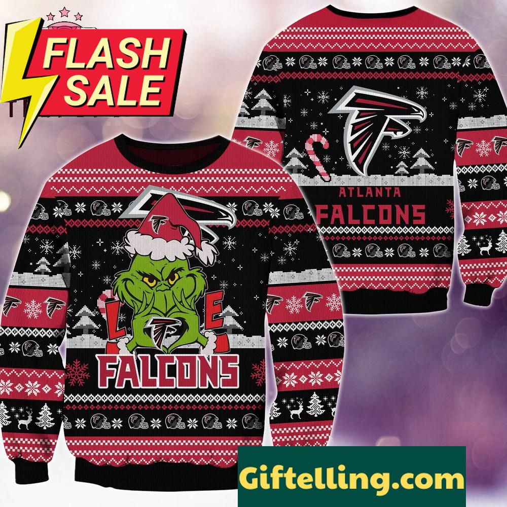 NFL Atlanta Falcons x Grinch Movies Ugly Christmas Sweater for men, front view