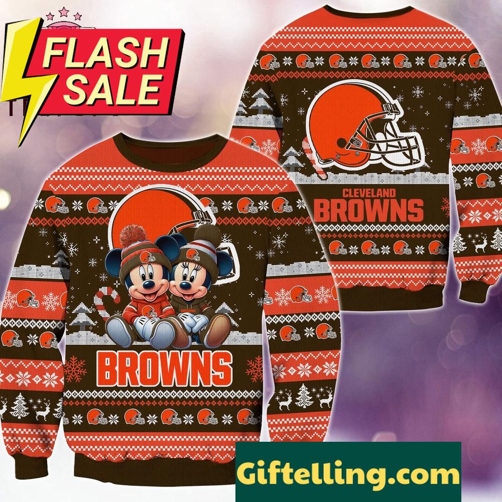 NFL Cleveland Browns Mickey Minnie Limited Ugly Christmas Sweater