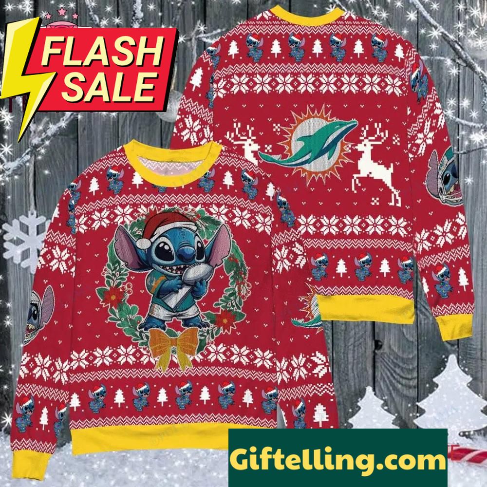 NFL Miami Dolphins x Stitch Ugly Christmas Sweater