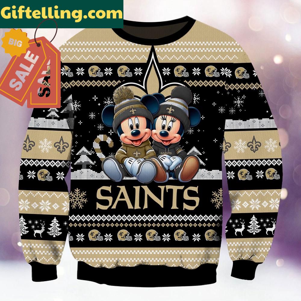New Orleans Saints NFL Mickey Minnie Ugly Christmas Sweater