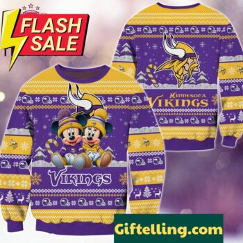 NFL Minnesota Vikings Mickey Minnie Limited Ugly Christmas Sweater front view