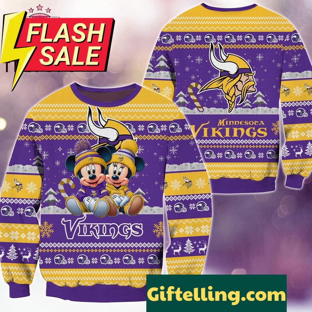 NFL Minnesota Vikings Mickey Minnie Limited Ugly Christmas Sweater front view
