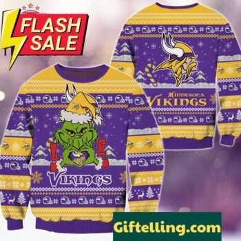 NFL Minnesota Vikings x Grinch Movies Ugly Christmas Sweater, officially licensed
