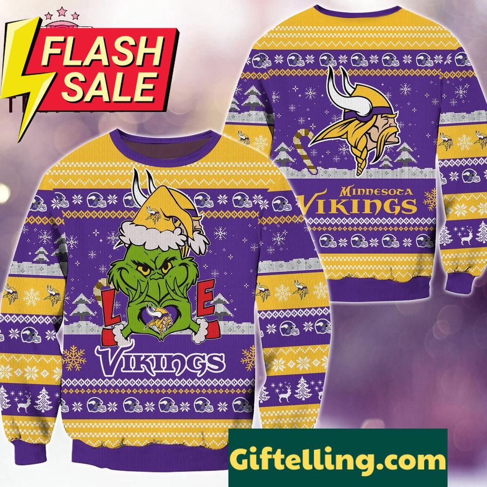 NFL Minnesota Vikings x Grinch Movies Ugly Christmas Sweater, officially licensed