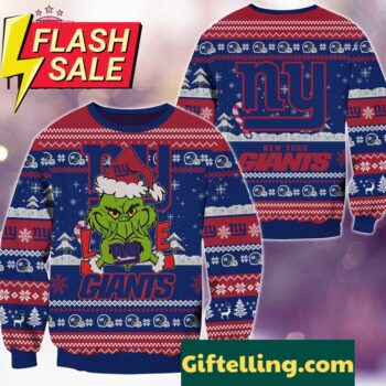 NFL New York Giants x Grinch Movies Ugly Christmas Sweater, front view