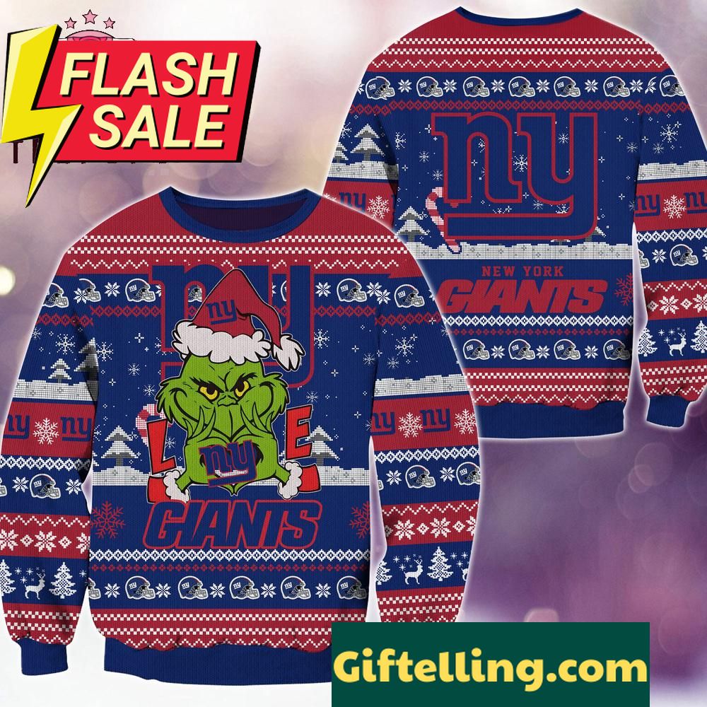 NFL New York Giants x Grinch Movies Ugly Christmas Sweater, front view