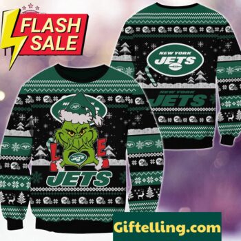NFL New York Jets x Grinch Movies Ugly Christmas Sweater, holiday sweater for men and women