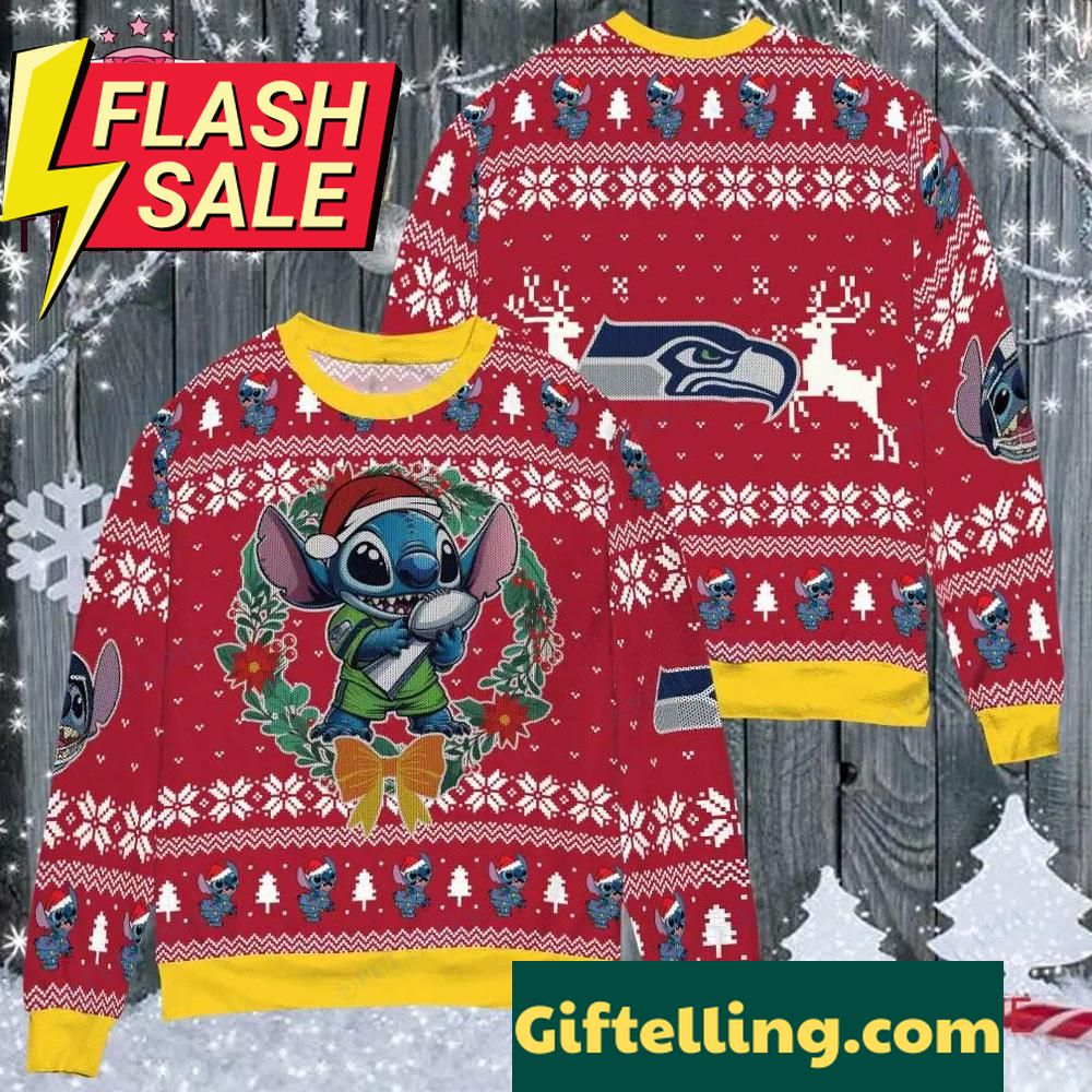 NFL Seattle Seahawks x Stitch Ugly Christmas Sweater, Unique Gift Sweater