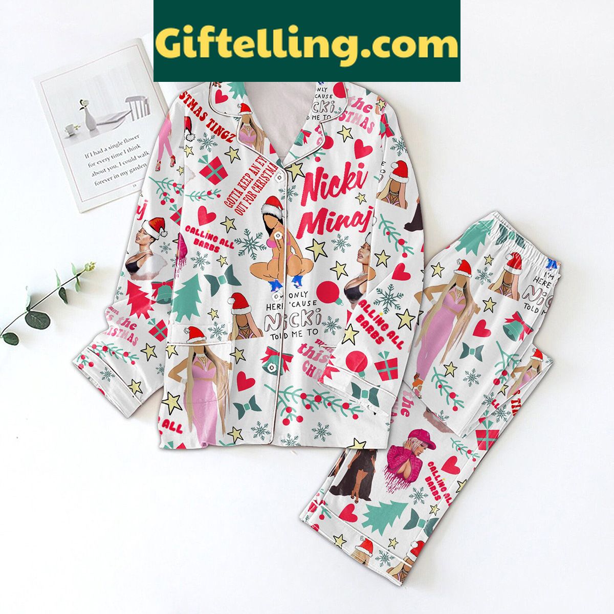 nicki-minaj-calling-all-barbs-christmas-pajamas-set-1 Nicki Minaj Calling All Barbs product image showing design and team colors