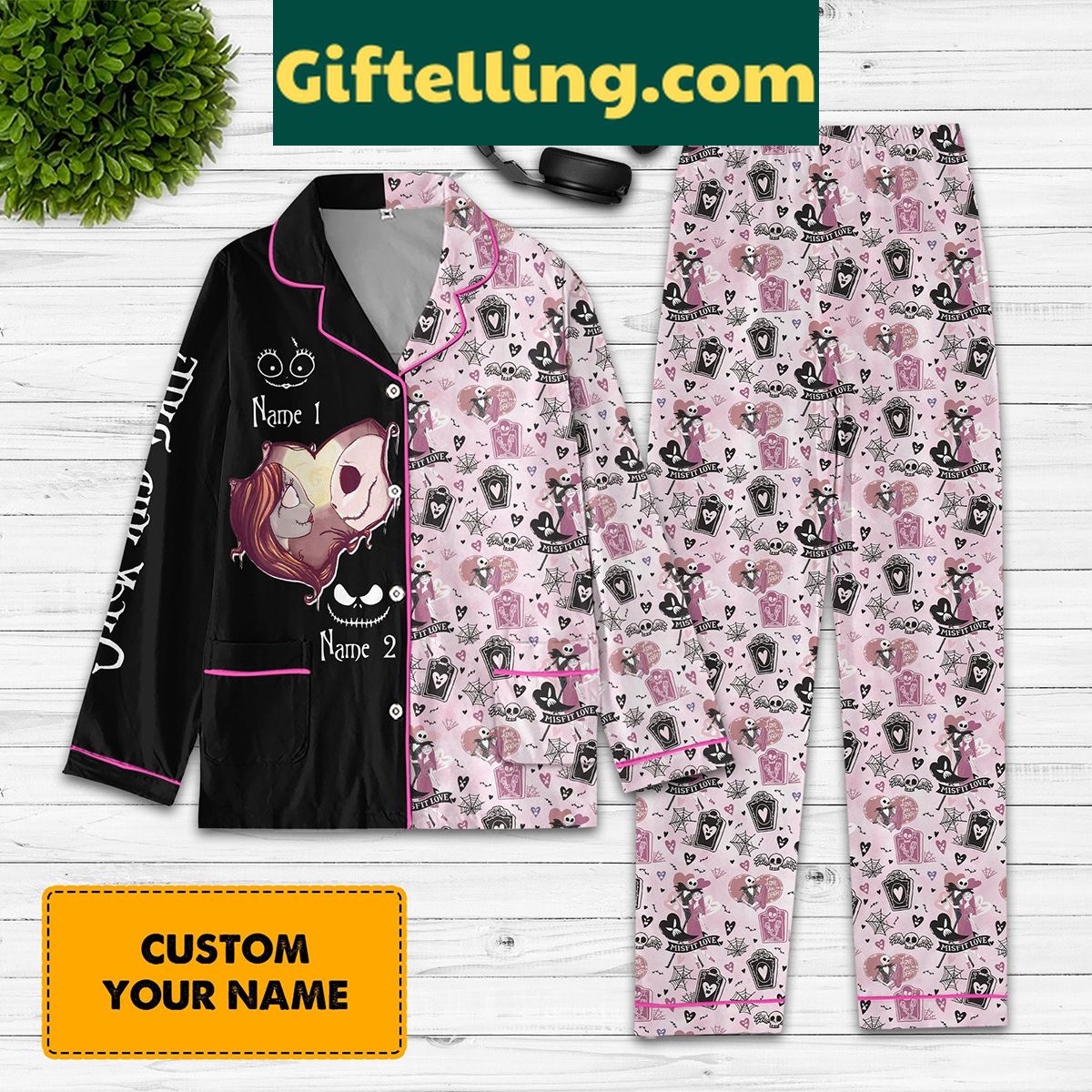 night-before-christmas-jack-sally-personalized-pajamas-set-for-couples-1 Night Before Christmas Jack Sally Personalized Polyester Pajamas Set for Couples