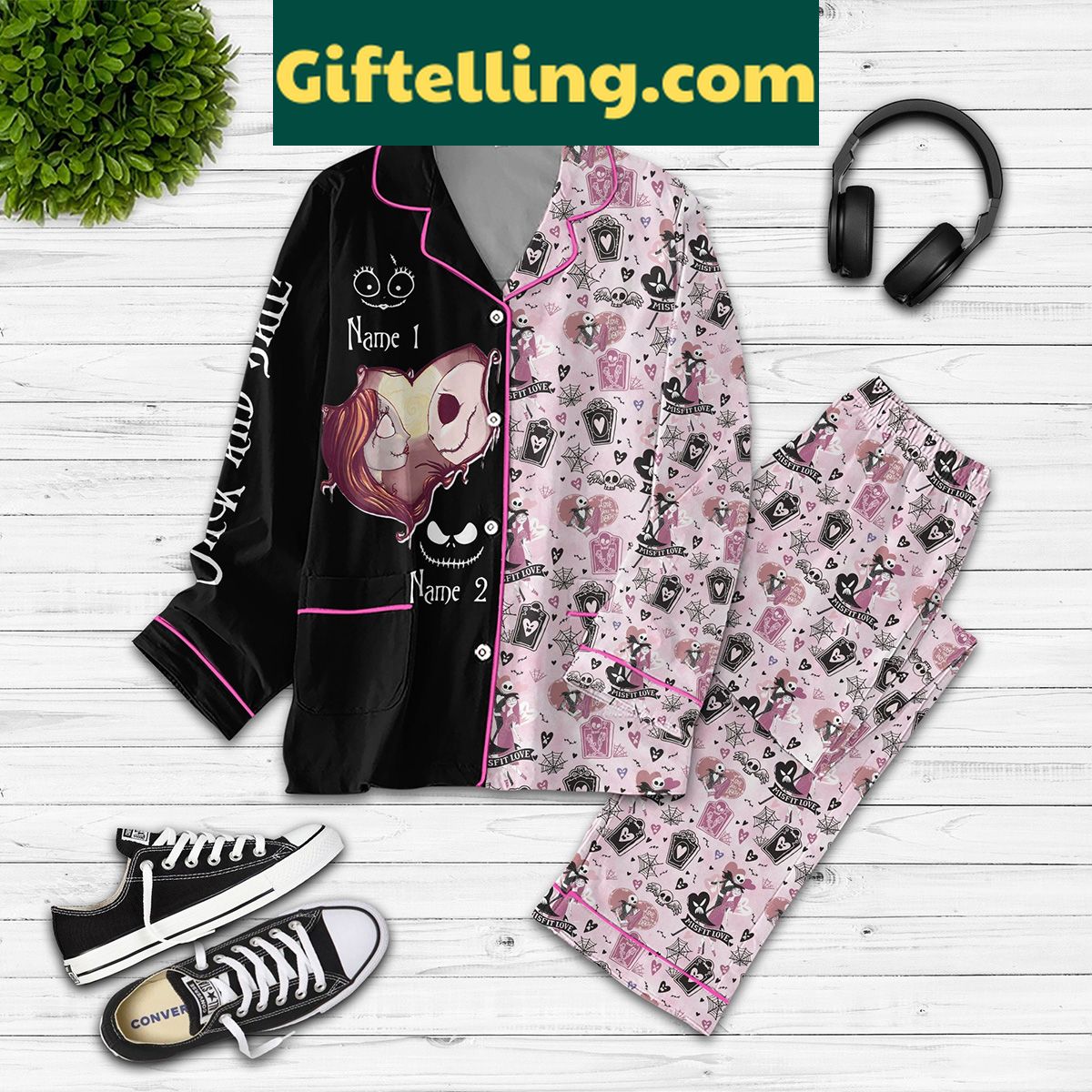 night-before-christmas-jack-sally-personalized-pajamas-set-for-couples-2 Night Before Christmas Jack Sally Personalized Polyester Pajamas Set for Couples