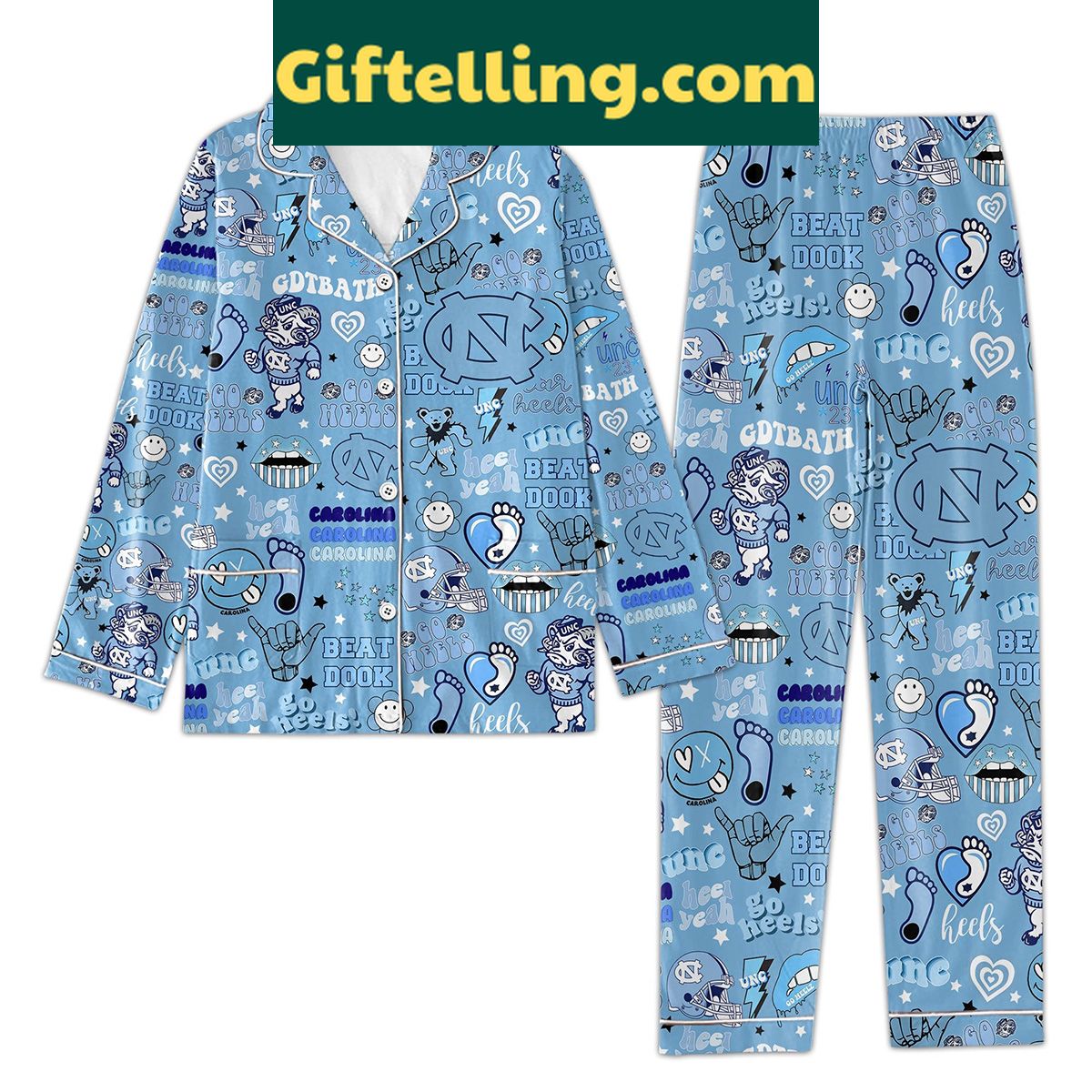 north-carolina-tar-heels-heel-yeah-funny-pajama-set-3-piece-2 North Carolina Tar Heels funny art design Heel Yeah 3-piece pajama set