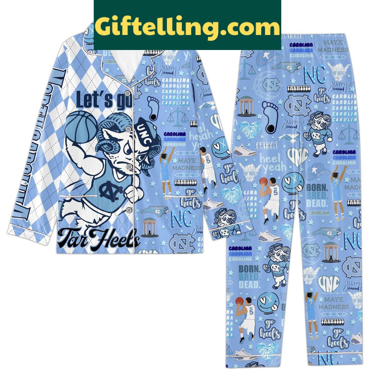 north-carolina-tar-heels-lets-go-polyester-pajamas-set-sleep-in-team-spirit-2 North Carolina Tar Heels Let's Go Polyester Pajamas Set