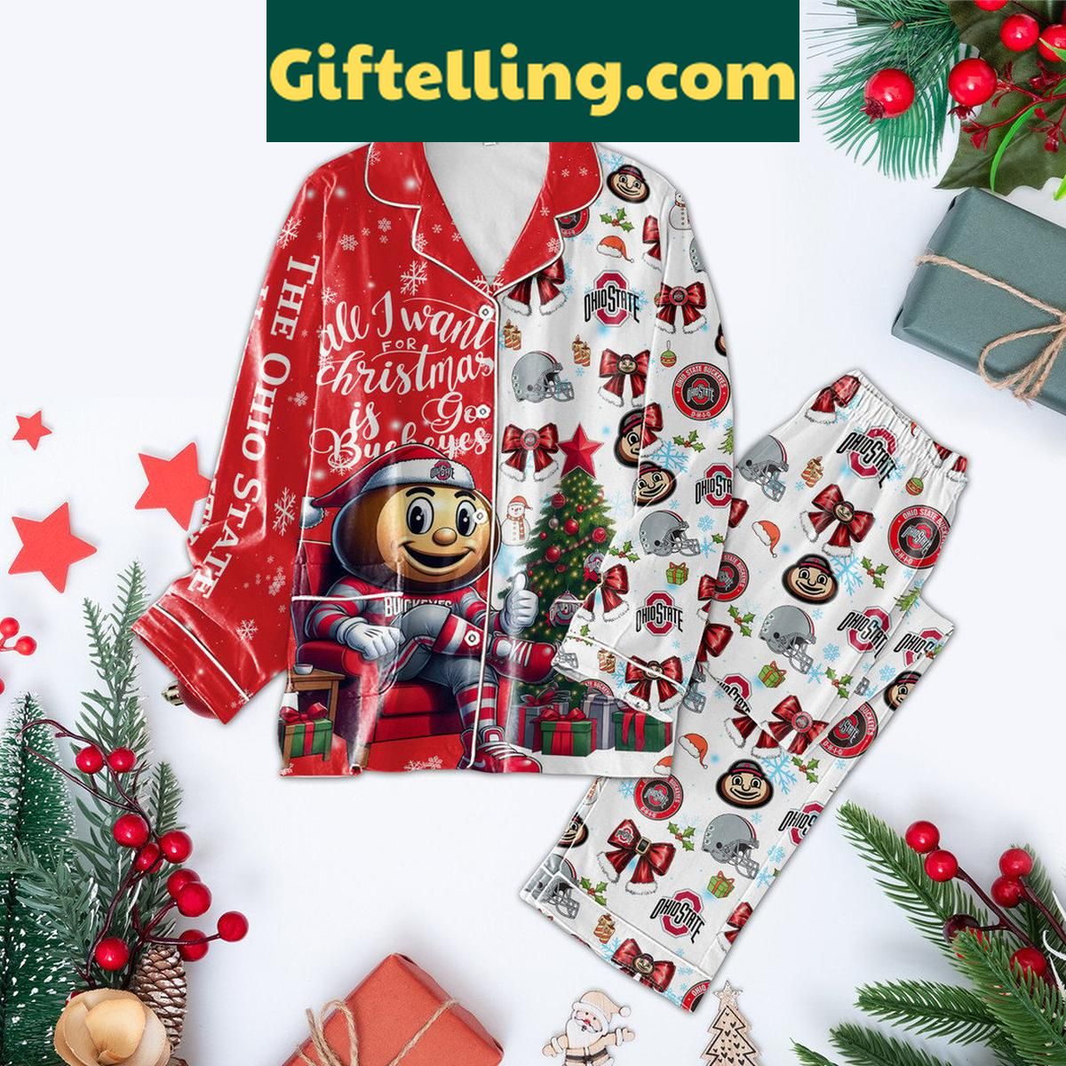 ohio-state-buckeyes-christmas-pajamas-2024-polyester-set-go-buckeyes-all-i-want-1 Ohio State Buckeyes Christmas Polyester Pajamas Set