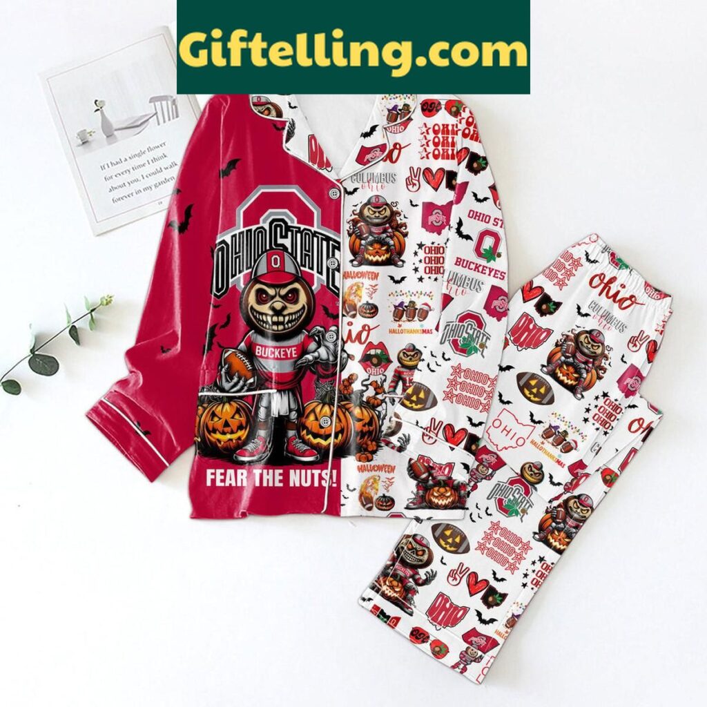 Ohio State Buckeyes Fear The Nuts Halloween Polyester Pajamas Set