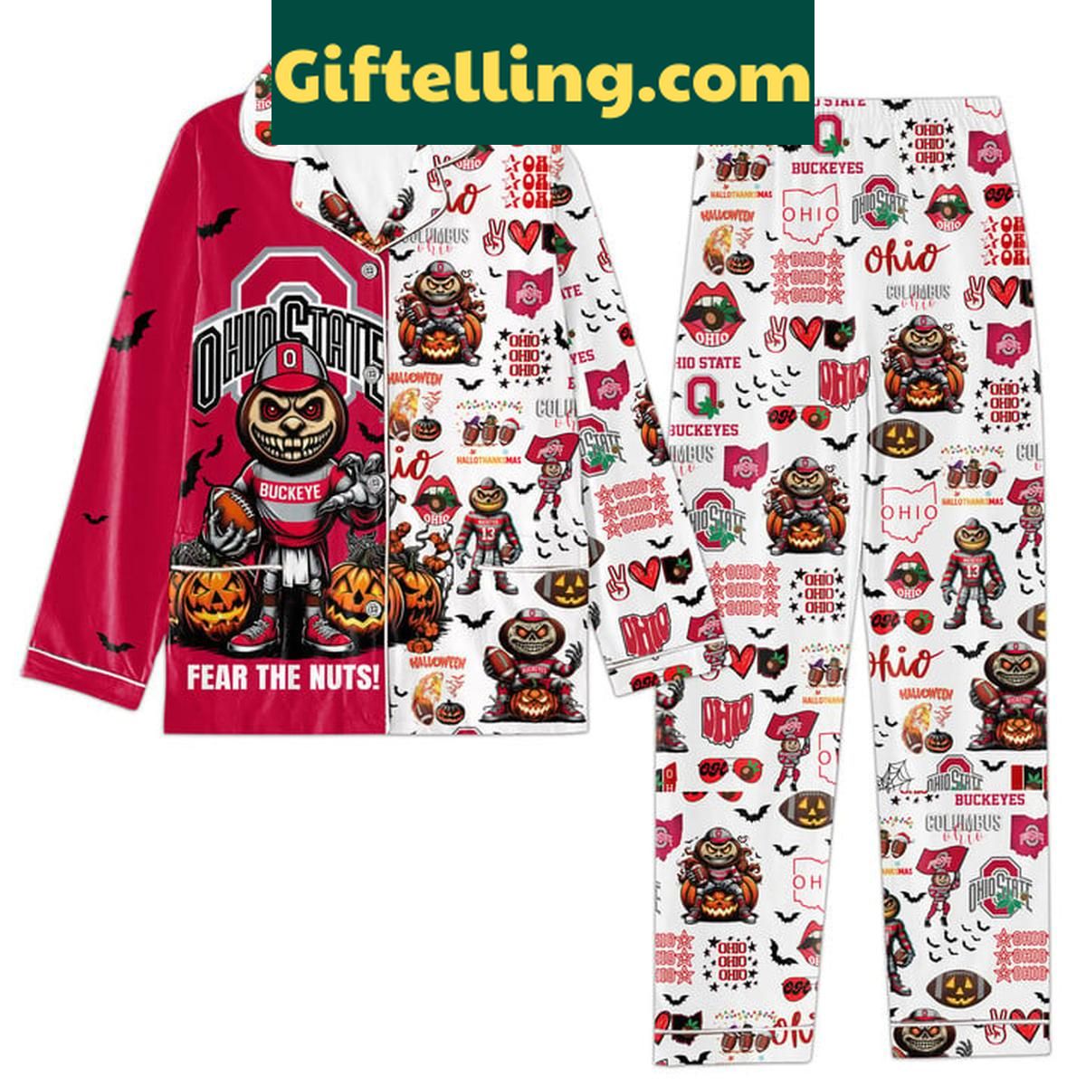 Ohio State Buckeyes Fear The Nuts Halloween Polyester Pajamas Set Ohio State Buckeyes Fear The Nuts Halloween Polyester Pajamas Set
