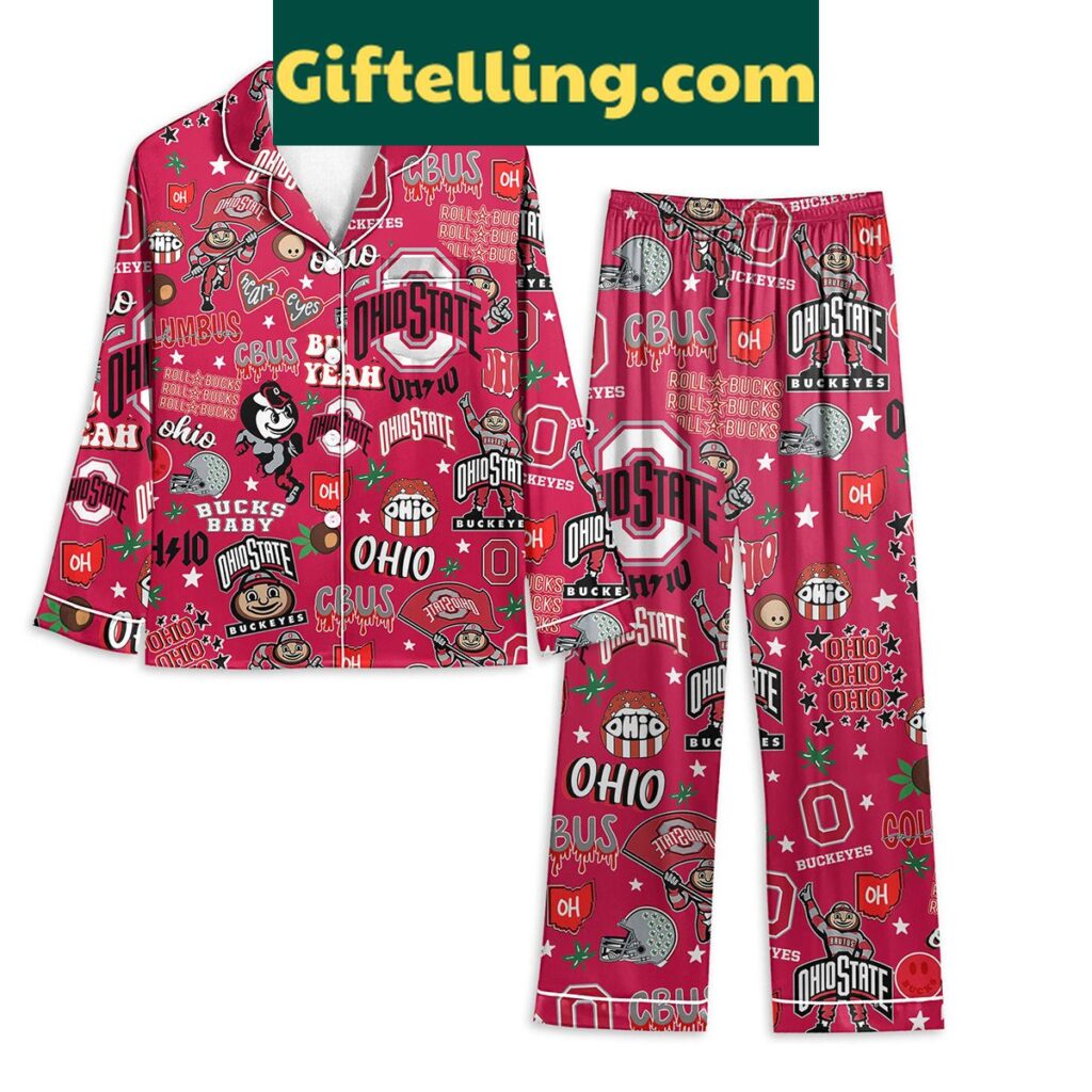 Ohio State Buckeyes Roll Bucks Polyester Pajamas Set