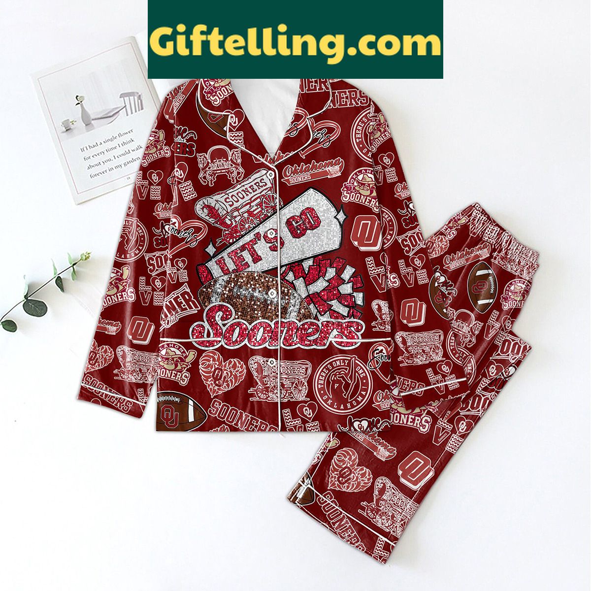 oklahoma-sooners-lets-go-sooners-polyester-pajamas-set-red-version-4 Oklahoma Sooners red polyester pajamas set