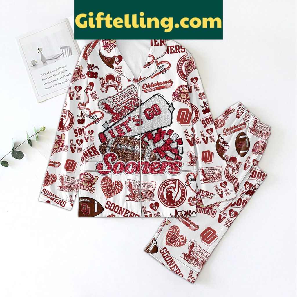 Oklahoma Sooners Let's Go Sooners White Polyester Pajamas Set