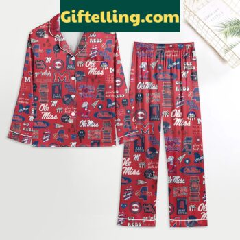 Ole Miss Rebels Hotty Toddy Red Design Polyester Pajamas Set