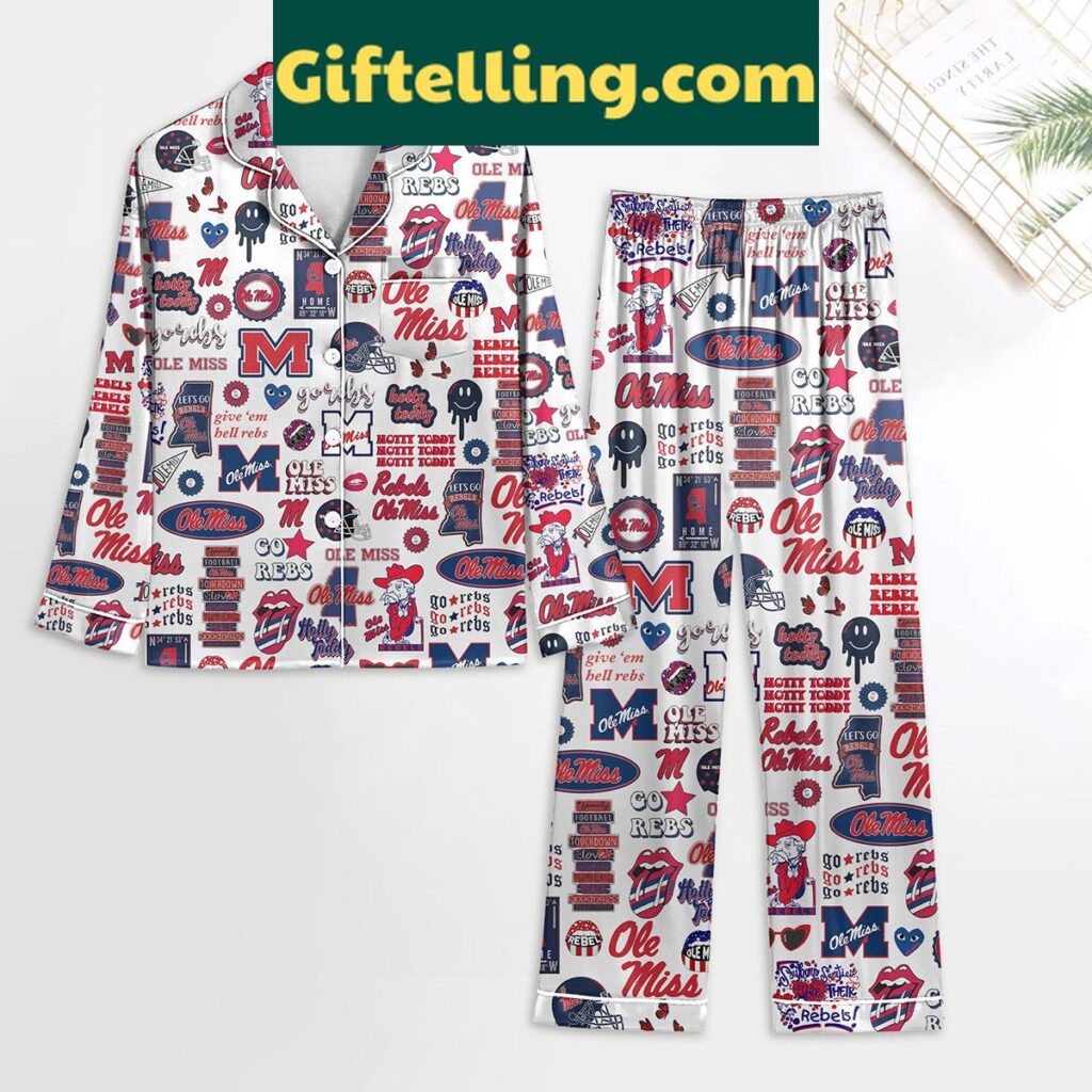 Ole Miss Rebels Hotty Toddy white polyester pajamas set