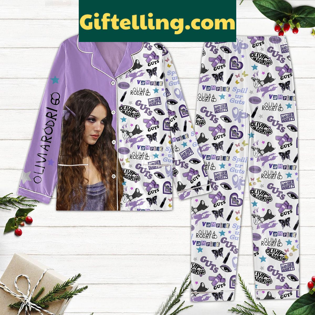 olivia-rodrigo-guts-fan-polyester-pajamas-set-for-ladies-2 Olivia Rodrigo Guts Fan Polyester product image showing design and team colors