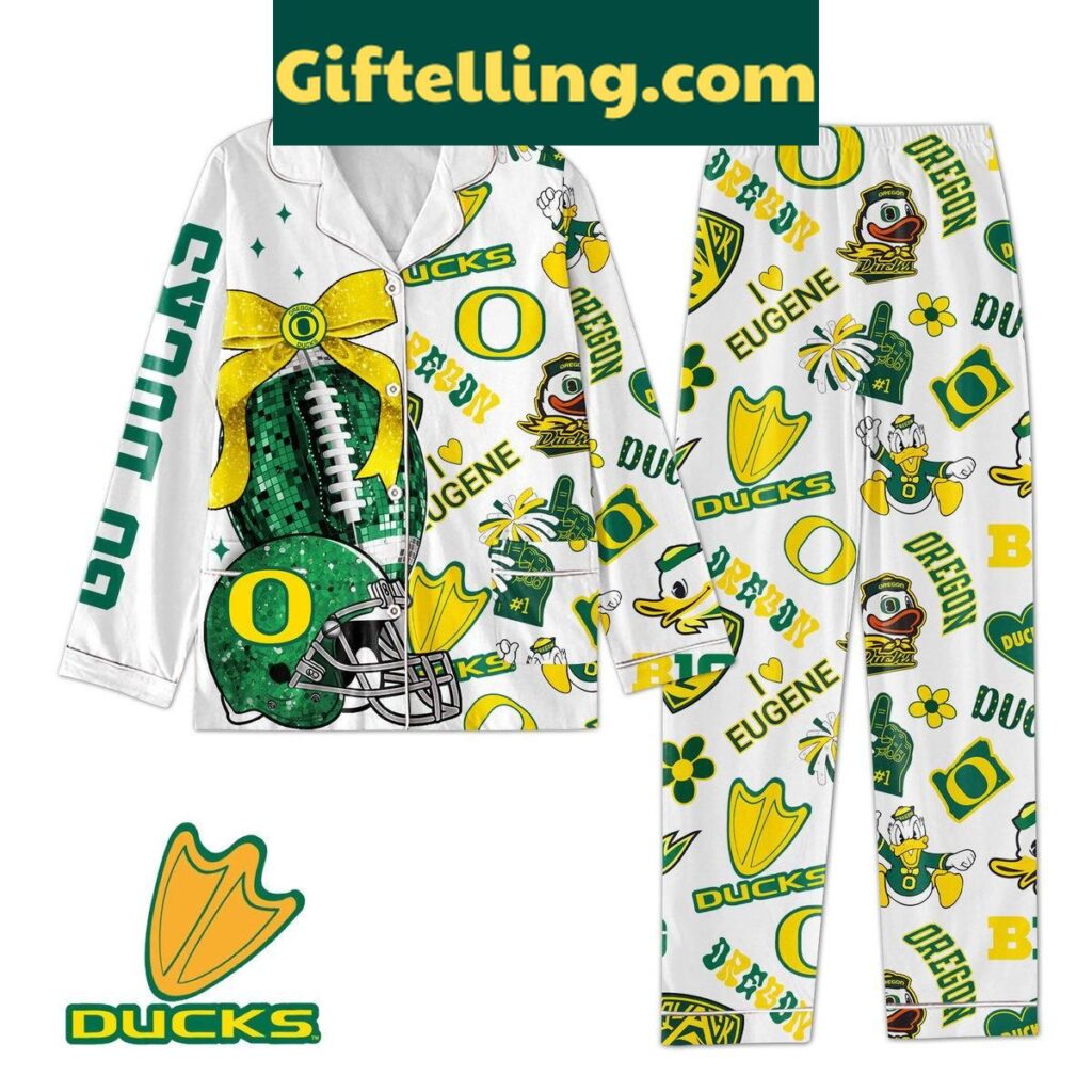 Oregon Ducks polyester pajamas set with Eugene The Duck design