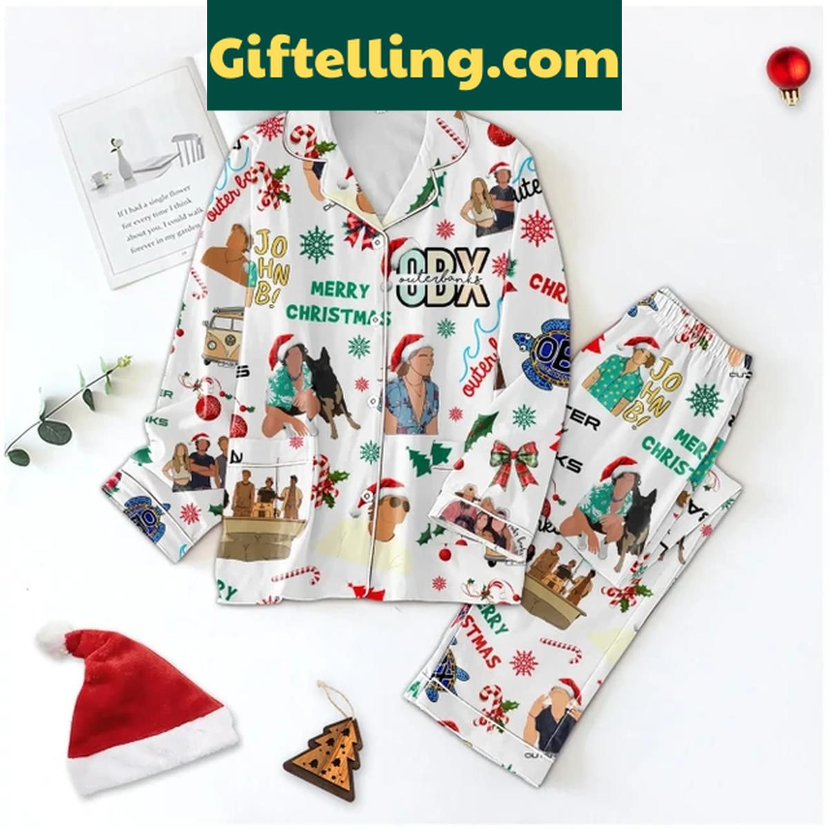 Outer Bank Merry Christmas OBXmas Ho Ho Ho Polyester Pajamas Set Outer Banks Merry Christmas Polyester Pajamas Set