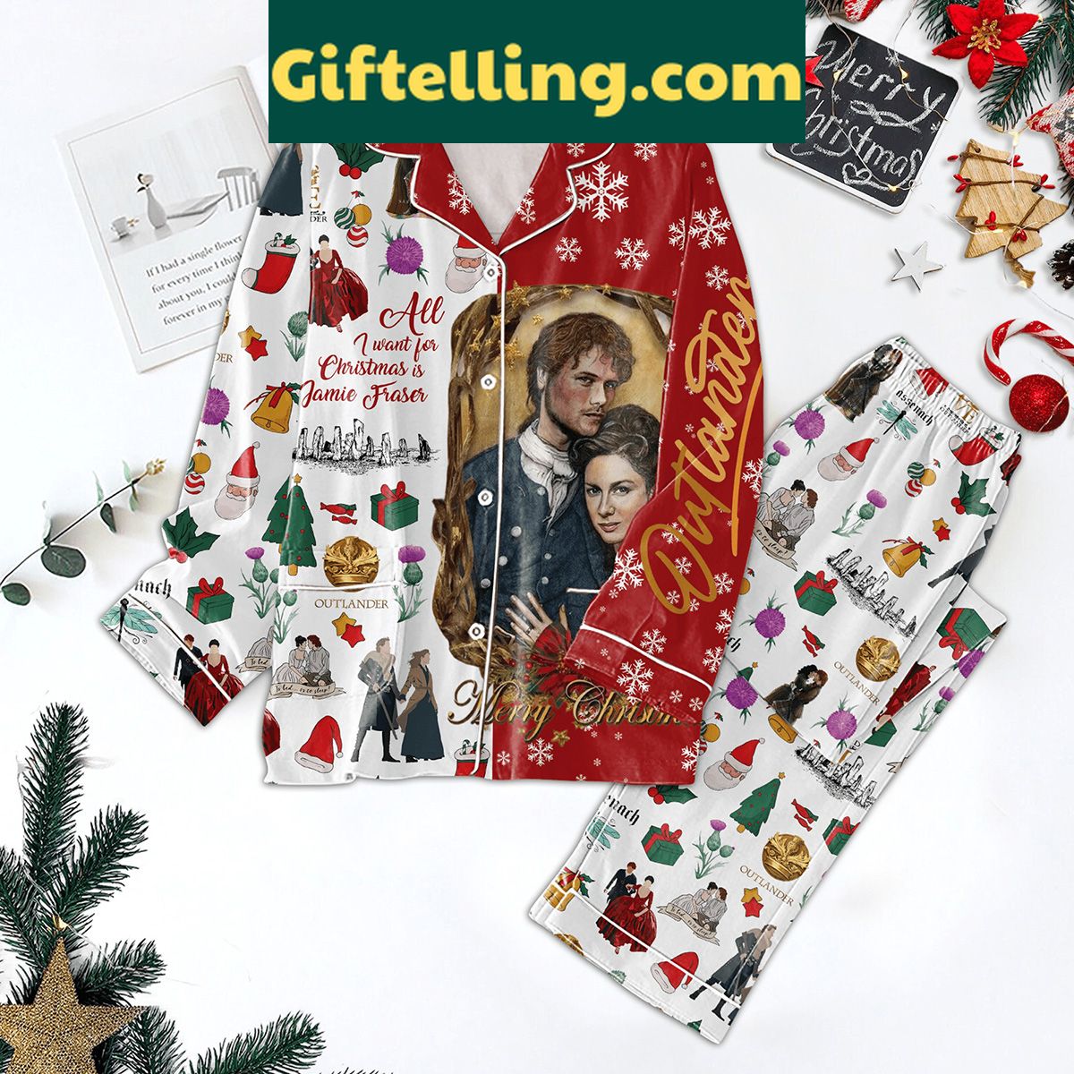 outlander-christmas-pajamas-all-i-want-is-jamie-fraser-set-2 Outlander Christmas pajamas with All I Want is Jamie Fraser slogan