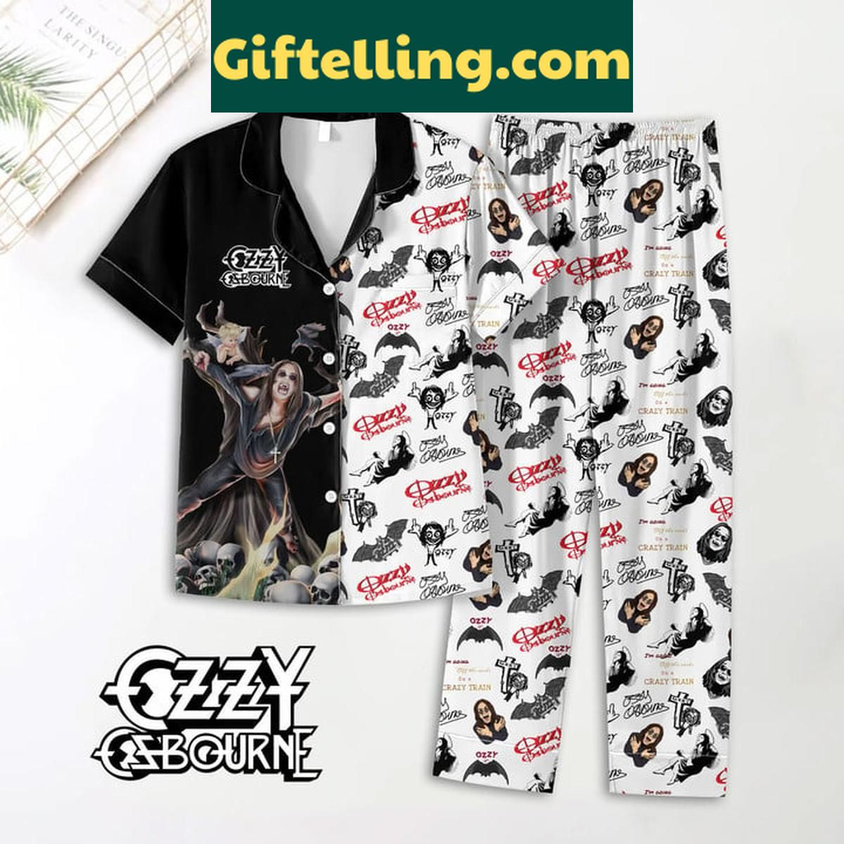 Ozzy Osbourne Crazy Man Bart At The Moon Christmas Polyester Pajamas Set Ozzy Osbourne Crazy Man Bart At The Moon Christmas Polyester Pajamas Set
