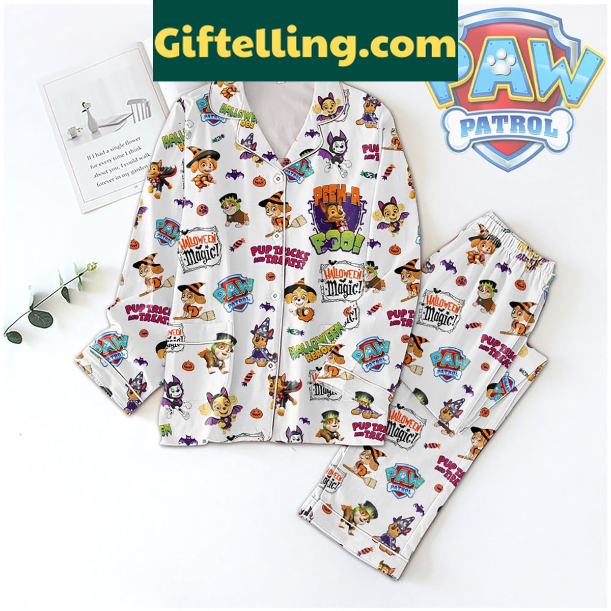 paw-patrol-halloween-pajamas-set-for-kids-magic-peek-a-poo-1 Kids' Paw Patrol Halloween Pajamas Set with Magic Peek A Poo Design