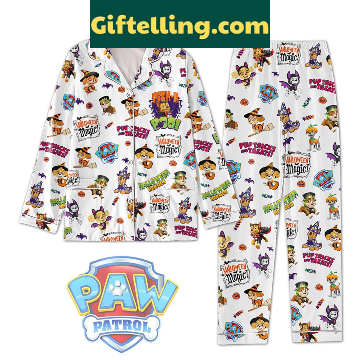 paw-patrol-halloween-pajamas-set-for-kids-magic-peek-a-poo-2 Kids' Paw Patrol Halloween Pajamas Set with Magic Peek A Poo Design
