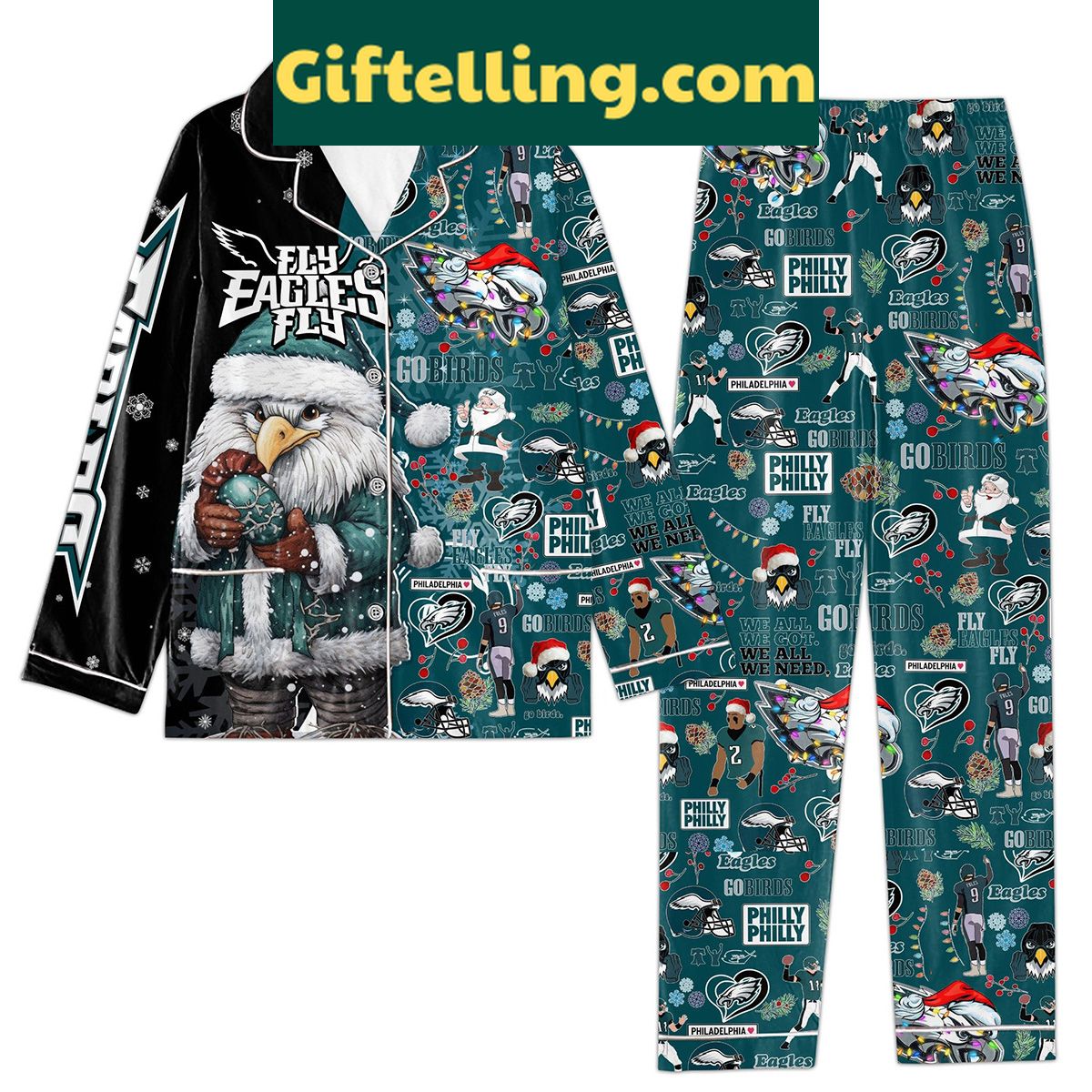 philadelphia-eagles-pajamas-set-go-birds-slay-all-day-1 Philadelphia Eagles Pajamas Set with 'Go Birds Slay All Day' design