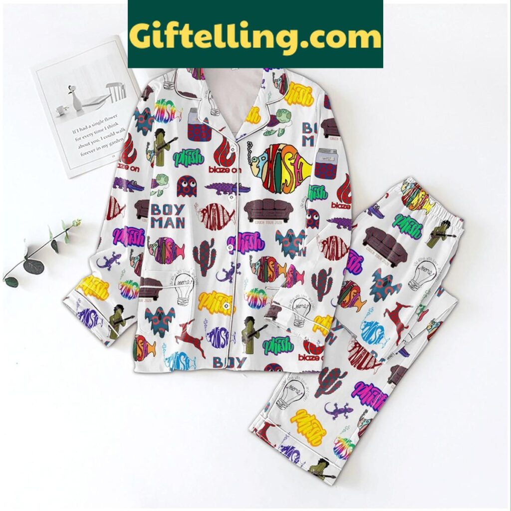 Phish Boy Blaze On Men's Polyester Pajamas Set in White