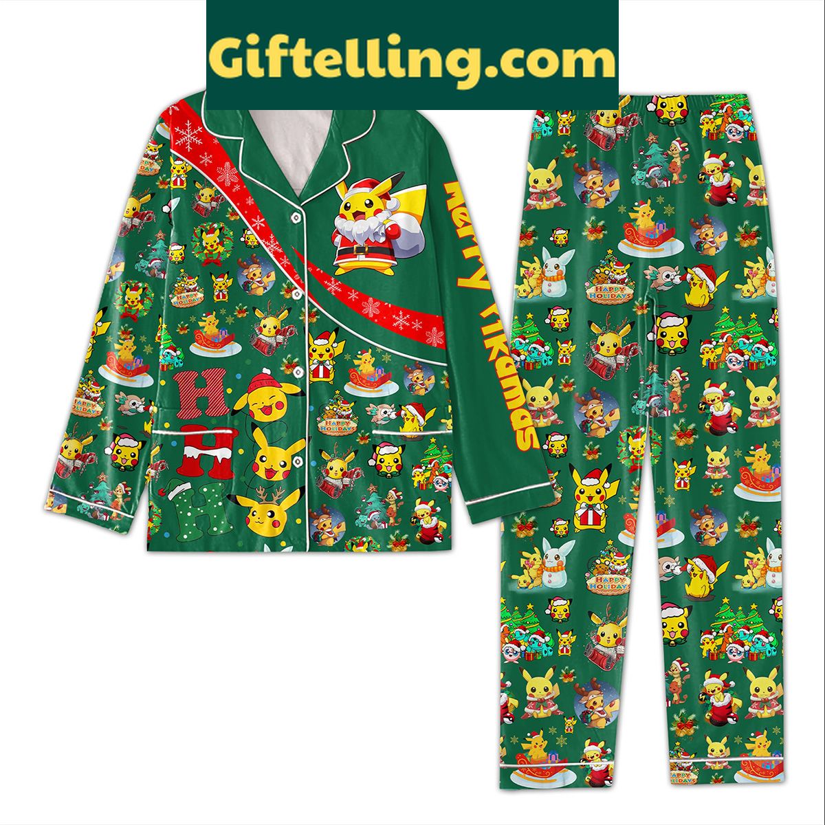 pikachu-merry-christmas-pajamas-set-for-kids-fun-holiday-wear-2 Pikachu Merry Christmas Pajamas Set for kids