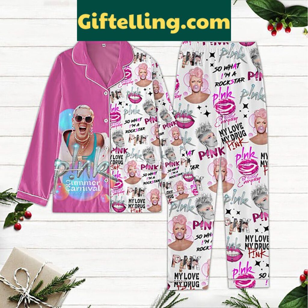 Pink Summer Carnival Polyester Pajamas Set with My Love My Drug graphics
