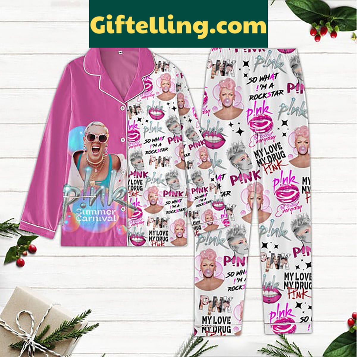 pink-summer-carnival-pajamas-set-my-love-my-drug-polyester-pjs-1 Pink Summer Carnival Polyester Pajamas Set with My Love My Drug graphics