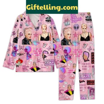 Pink Walk Me Home Rockstar Pajamas Set with soft polyester fabric and fun graphic design