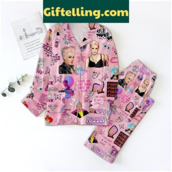 Pink Walk Me Home Rockstar Pajamas Set with soft polyester fabric and fun graphic design