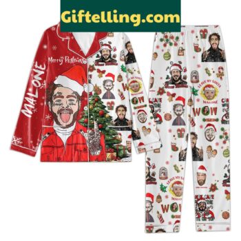 Post Malone Merry Postmas 2024 Christmas Polyester Pajamas Set