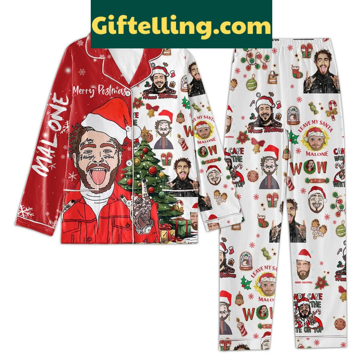 Post Malone Merry Postmas 2024 Christmas Polyester Pajamas Set Post Malone Merry Postmas 2024 Christmas Polyester Pajamas Set