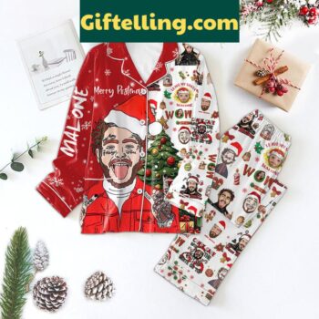 Post Malone Merry Postmas 2024 Christmas Polyester Pajamas Set