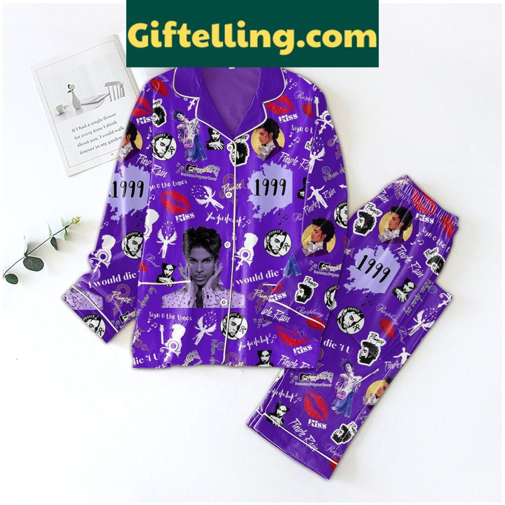 Man wearing Prince 1999 Purple Rain Polyester Pajamas Set