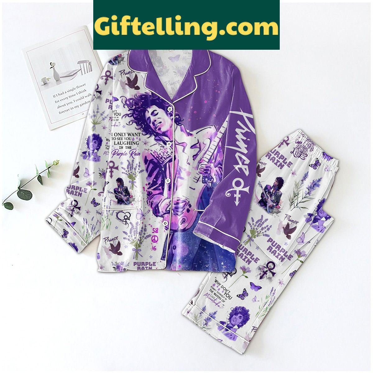 prince-of-purple-pajamas-set-laughing-in-the-purple-rain-1 Prince of Purple pajamas set with a pair of purple pants and a matching top